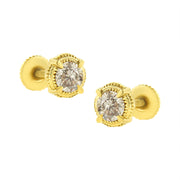 Bids.com 14K Yellow Gold Plated .925 Sterling Silver 1.0 Cttw Round Brilliant Cut Diamond Solitaire Milgrain Stud Earrings (K-L Color, I2-I3 Clarity) Earrings