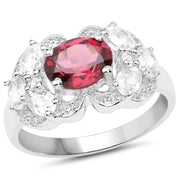 Bids.com 3.16 Carat Genuine Rhodolite and White Zircon .925 Sterling Silver Ring Rings