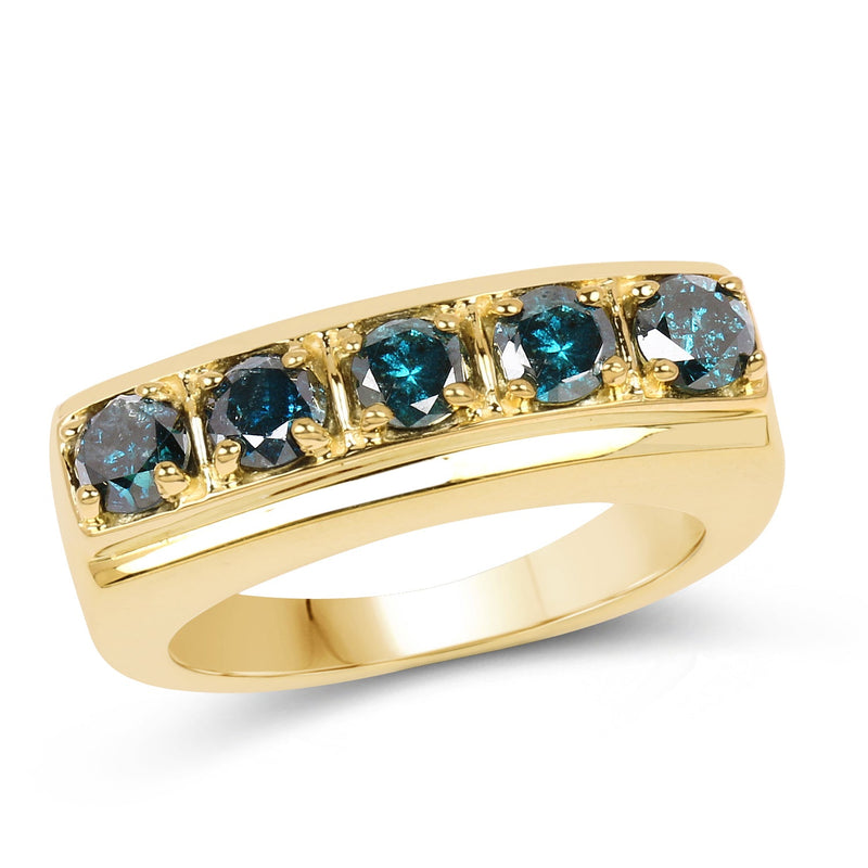 Bids.com 14K Yellow Gold Plated 1.25 Carat Genuine Blue Diamond .925 Sterling Silver Ring Rings