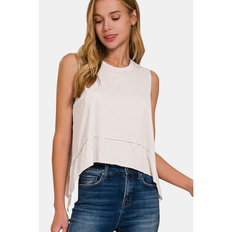 Zenana Slit High-Low Round Neck Tank