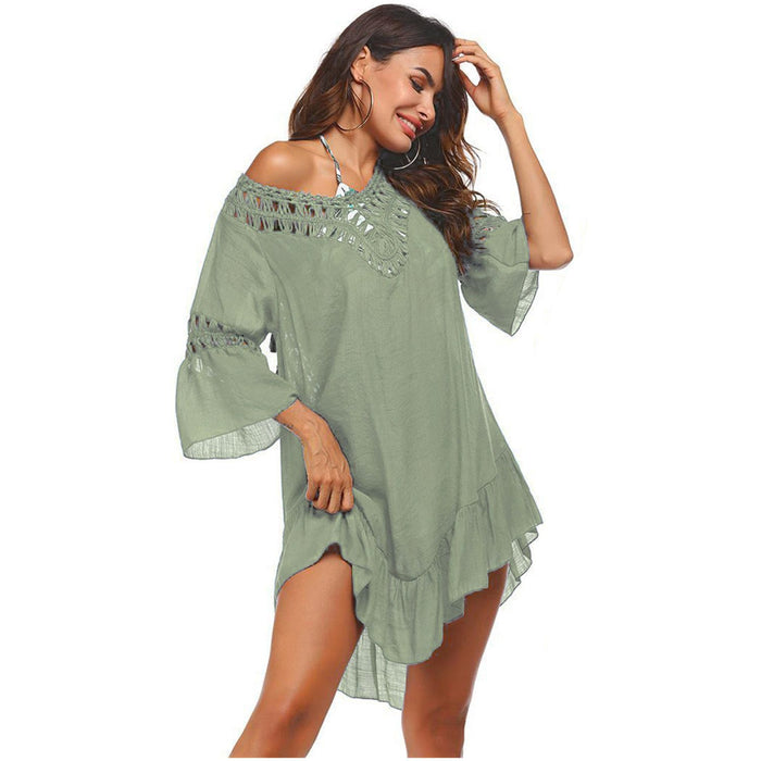 Backless Cutout Three-Quarter Sleeve Cover Up