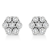 Bids.com 14K White Gold 1/2 Cttw Prong Set Round-Cut Diamond Flower Stud Earring (H-I Color, I1-I2 Clarity) Earrings