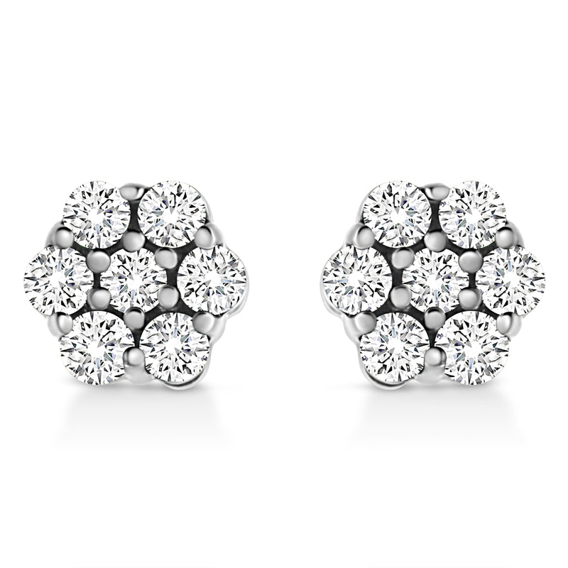 Bids.com 14K White Gold 1/2 Cttw Prong Set Round-Cut Diamond Flower Stud Earring (H-I Color, I1-I2 Clarity) Earrings