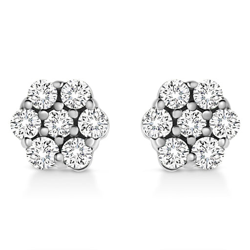 Bids.com 14K White Gold 1/2 Cttw Prong Set Round-Cut Diamond Flower Stud Earring (H-I Color, I1-I2 Clarity) Earrings