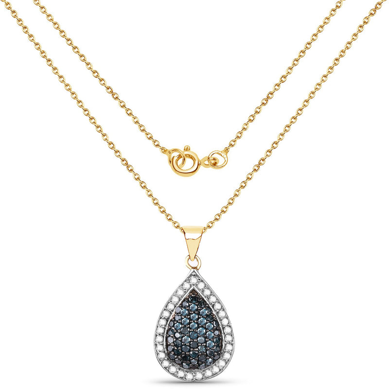 Bids.com 14K Yellow Gold Plated 0.81 Carat Genuine Blue Diamond and White Diamond .925 Sterling Silver Pendant Pendants