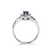 Bids.com .925 Sterling Silver 6x4mm Pear Sapphire Gemstone with Diamond Accent Fashion Halo Ring (H-I Color, SI1-SI2 Clarity) - Size 7 Rings