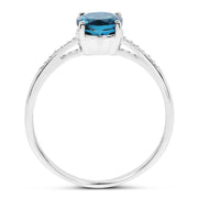 Bids.com 1.05 Carat Genuine London Blue Topaz and White Diamond 14K White Gold Ring Rings