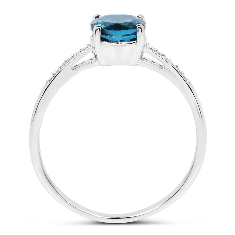 Bids.com 1.05 Carat Genuine London Blue Topaz and White Diamond 14K White Gold Ring Rings