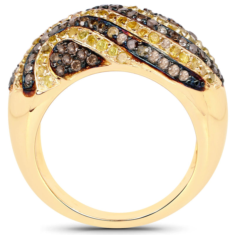 Bids.com 14K Yellow Gold Plated 1.19 Carat Genuine Champagne Diamond and Yellow Diamond .925 Sterling Silver Ring Rings