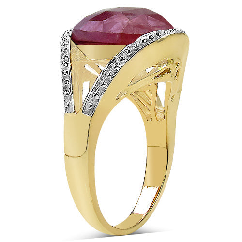 Bids.com 14K Yellow Gold Plated 9.29 Carat Genuine Pink Sapphire & White Diamond .925 Sterling Silver Ring Rings