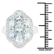 Bids.com 3.09 Carat Genuine Aquamarine and White Zircon .925 Sterling Silver Ring Rings