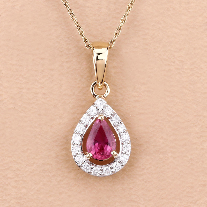 Bids.com 1.03 Carat Genuine Ruby and White Diamond 14K Yellow Gold Pendant Pendants