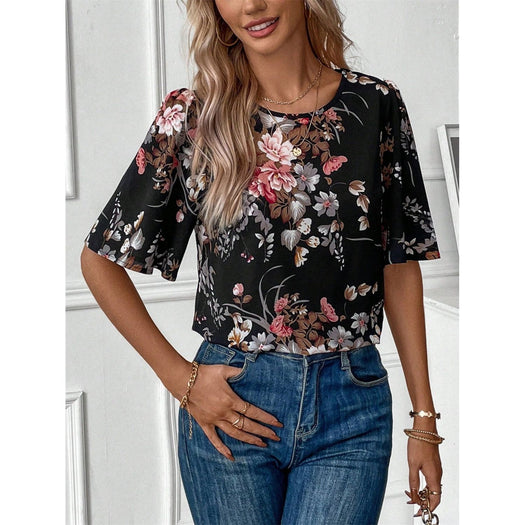 Floral Round Neck Half Sleeve Blouse