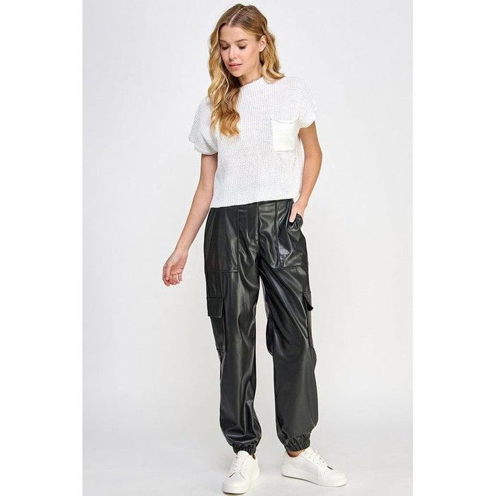 RELAXED VEGAN LEATHER CARGO PANTS