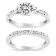 Bids.com .925 Sterling Silver 1/4 Cttw Diamond Halo and Swirl Engagement Ring and Wedding Band Set (I-J Color, I3 Clarity)- Ring Size 7 Rings