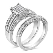 Bids.com .925 Sterling Silver 3/4 Cttw Prong Set Round Diamond Composite Engagement Ring and Band Set (I-J Color, I3 Clarity) - Size 6.5 Rings