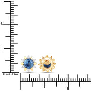 Bids.com 1.87 Carat Genuine Blue Sapphire and White Diamond 14K Yellow Gold Earrings Earrings