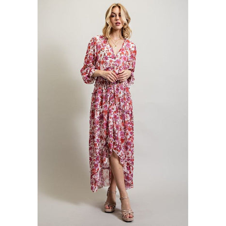 BOHEMIAN FLORAL HIGH AND LOW MAXI DRESS