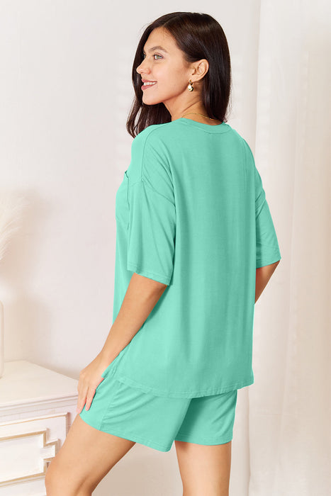 Bamboo Round Neck Drop Shoulder T-Shirt and Shorts Set