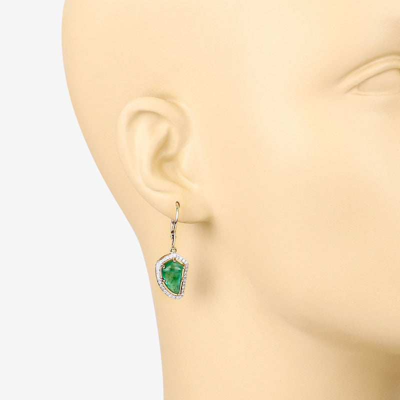 Bids.com 7.56 Carat Genuine Colombian Emerald and White Diamond 14K Yellow Gold Earrings Earrings