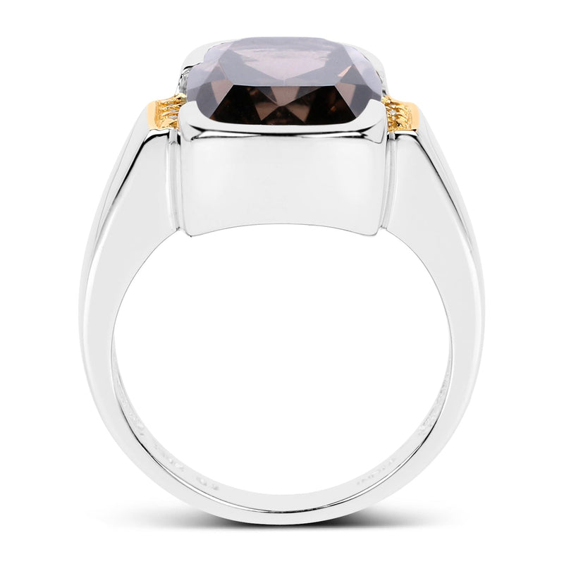 Bids.com Two Tone Plated 5.51 Carat Genuine Smoky Quartz and White Topaz .925 Sterling Silver Ring Rings