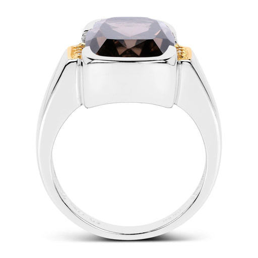 Bids.com Two Tone Plated 5.51 Carat Genuine Smoky Quartz and White Topaz .925 Sterling Silver Ring Rings