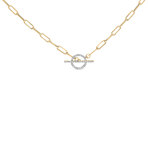 Bids.com 14KT Yellow Gold 1/4 Cttw Diamond  Toggle Clasp Paperclip Link Necklace (I-J Color, I1-I2 Clarity) - 18" Inches Necklaces White Smoke Yellow.Gold / 18