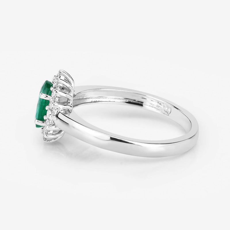 Bids.com 0.86 Carat Genuine Zambian Emerald and White Diamond 14K White Gold Ring Rings