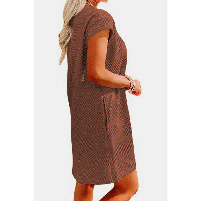 Textured Round Neck Cap Sleeve Dress