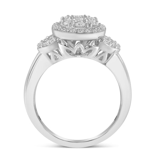 Bids.com 10K White Gold 1.0 Cttw Diamond Oval Cluster with Halo Vintage-Inspired Art Deco Buckle Style Statement Ring (G-H Color, SI1-SI2 Clarity) - Size 7 Rings