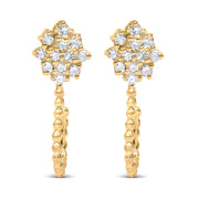 Bids.com 14K Yellow Gold Plated .925 Sterling Silver 1/10 Cttw Diamond Floral Cluster and Beaded Hoop Stud Earrings (H-I Color, I1-I2 Clarity) Earrings