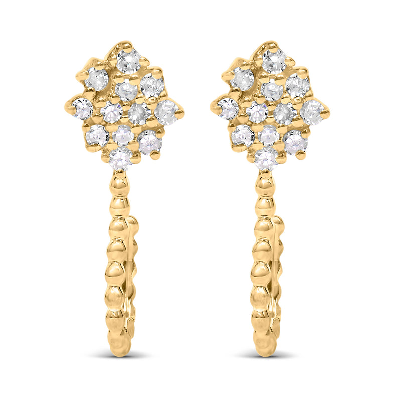 Bids.com 14K Yellow Gold Plated .925 Sterling Silver 1/10 Cttw Diamond Floral Cluster and Beaded Hoop Stud Earrings (H-I Color, I1-I2 Clarity) Earrings