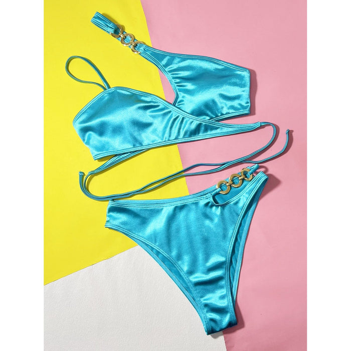 Chain Detail Crisscross Bikini Set