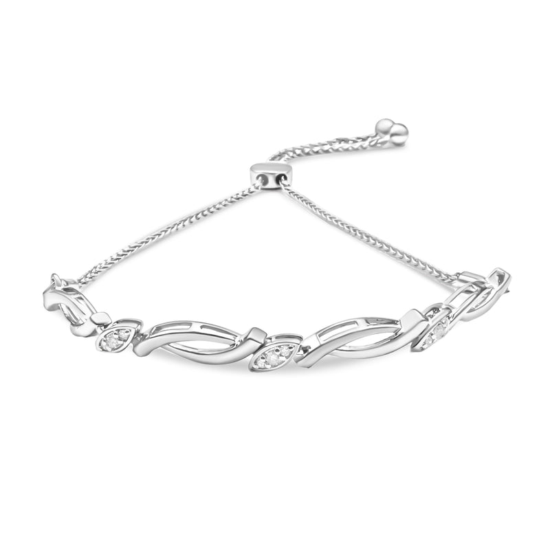 Bids.com 14K Rose Gold Plated .925 Sterling Silver 1/10 Cttw Diamond Alternating Swirl link Bolo Bracelet (I-J Color, I2-I3 Clarity) - 6" to 9" Adjustable Bracelets