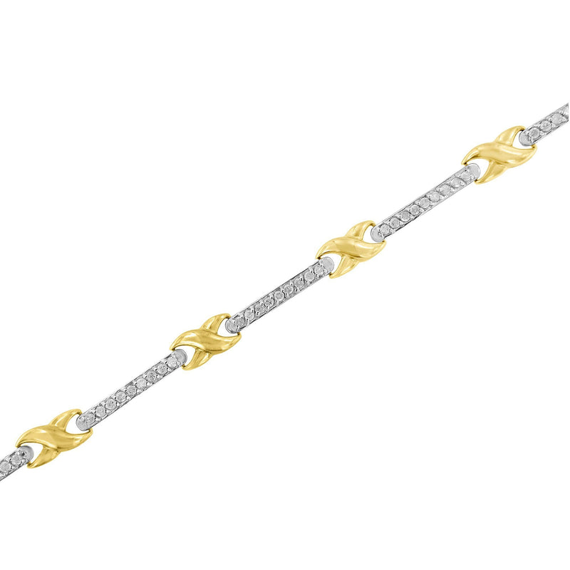 Bids.com 10K Yellow Gold 1.00 Cttw Pave Set Diamond Bar and  X-Link 7" Bracelet (I-J Color, I3 Quality) Bracelets