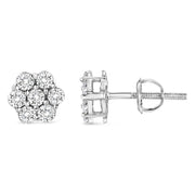 Bids.com 14K White Gold 1/2 cttw Round-Cut Diamond Floral Stud Earrings (I-J Color, SI2-I1 Clarity) Earrings