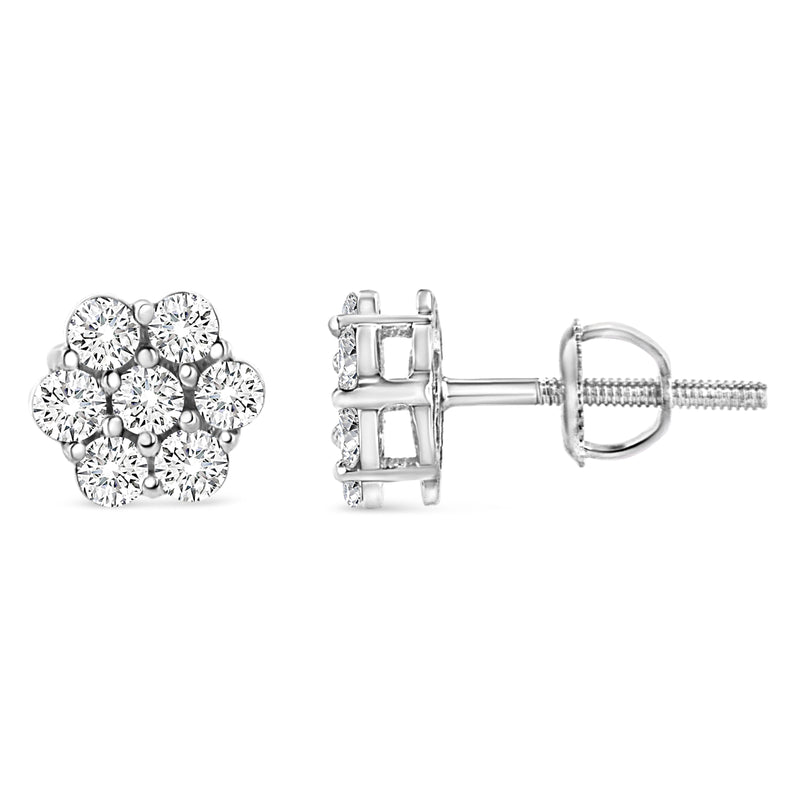 Bids.com 14K White Gold 1/2 cttw Round-Cut Diamond Floral Stud Earrings (I-J Color, SI2-I1 Clarity) Earrings