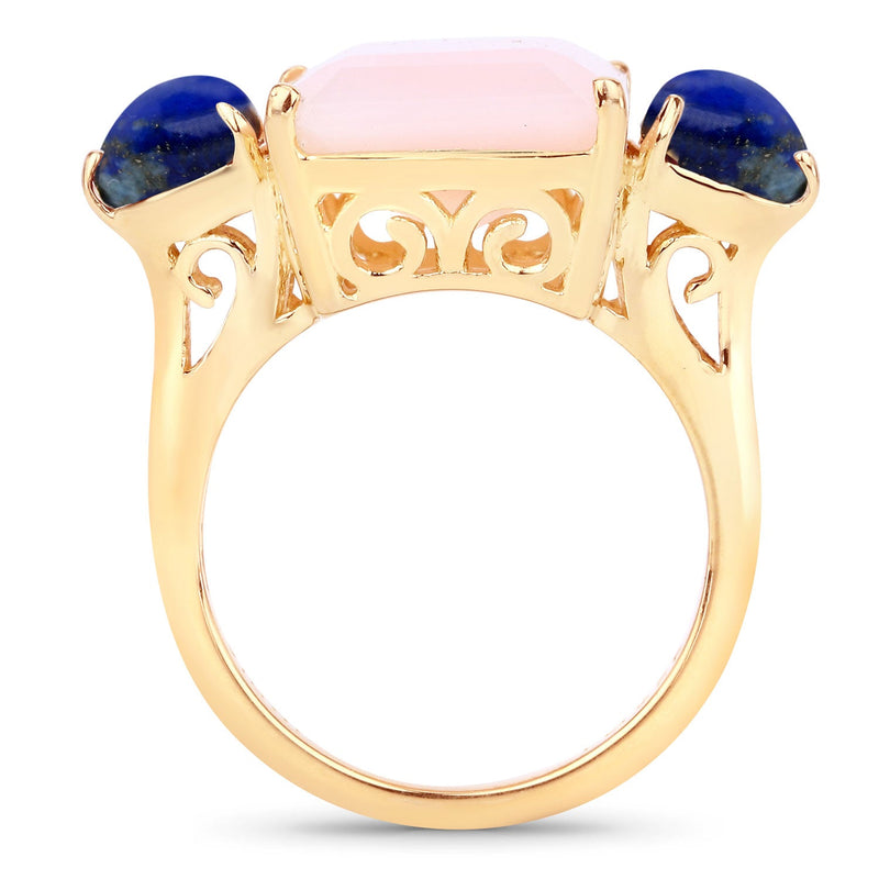 Bids.com 12.18 Carat Genuine Pink Opal and Lapis .925 Sterling Silver Ring Rings
