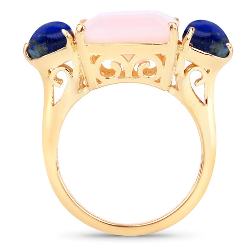 Bids.com 12.18 Carat Genuine Pink Opal and Lapis .925 Sterling Silver Ring Rings