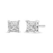 Bids.com .925 Sterling Silver 1/4 Cttw Miracle Set Princess-Cut Diamond Solitaire Stud Earrings with Hidden Halo (I-J Color, SI2-I1 Clarity) Earrings