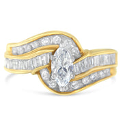 Bids.com 14KT Two-Toned Gold Marquise, Baguette and Round Cut Diamond Bypass Ring (1 cttw, H-I Color, SI1-SI2 Clarity) (Size 7) Rings