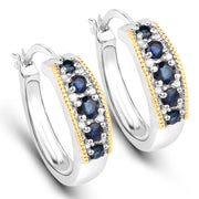 Bids.com 0.70 Carat Genuine Blue Sapphire and White Diamond .925 Sterling Silver with 14K Yellow Gold Earrings Earrings