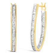 Bids.com 10K Yellow Gold 1.00 Cttw Round and Baguette-Cut Diamond U-Hoop Earrings (H-I Color, SI2-I1 Clarity) Earrings