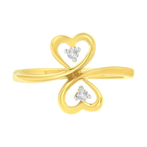Bids.com 14KT Yellow Gold 1/20 ctw. Dual Heart Diamond Ring (K-L, I1-I2) - Size 7 Rings