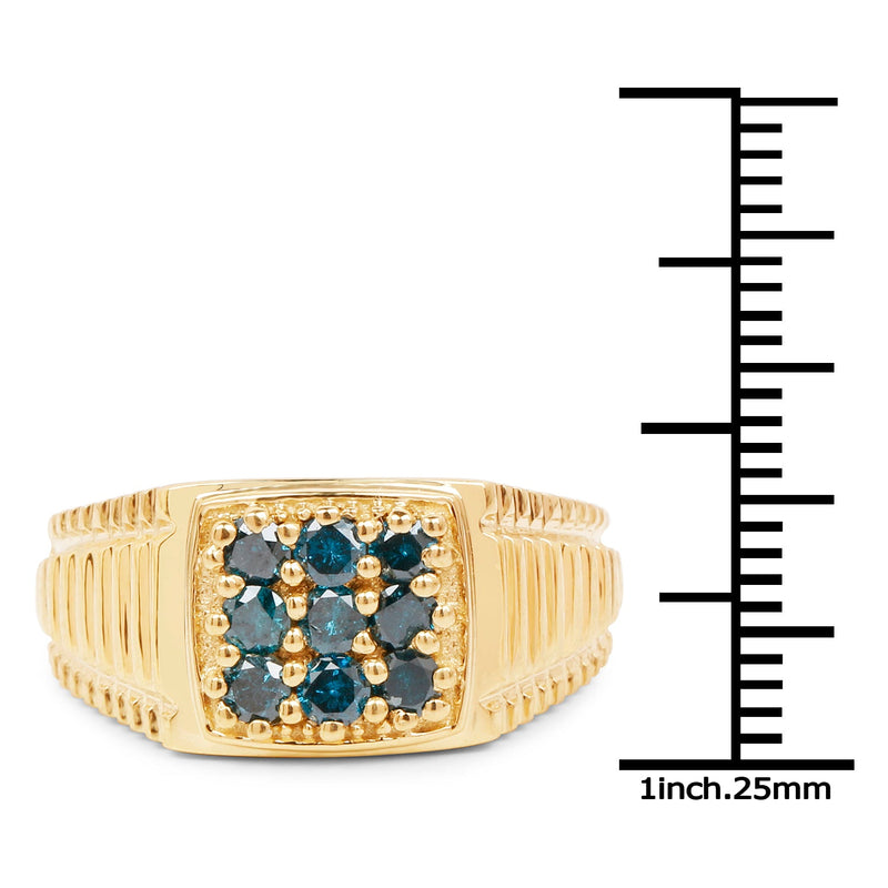 Bids.com 14K Yellow Gold Plated 0.63 Carat Genuine Blue Diamond .925 Sterling Silver Ring Rings