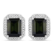 Bids.com 3.57 Carat Genuine Green Tourmaline and White Diamond 14K White Gold Earrings Earrings