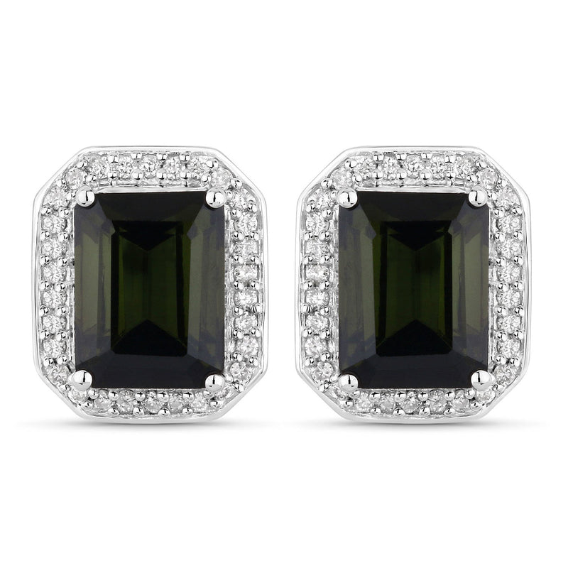 Bids.com 3.57 Carat Genuine Green Tourmaline and White Diamond 14K White Gold Earrings Earrings