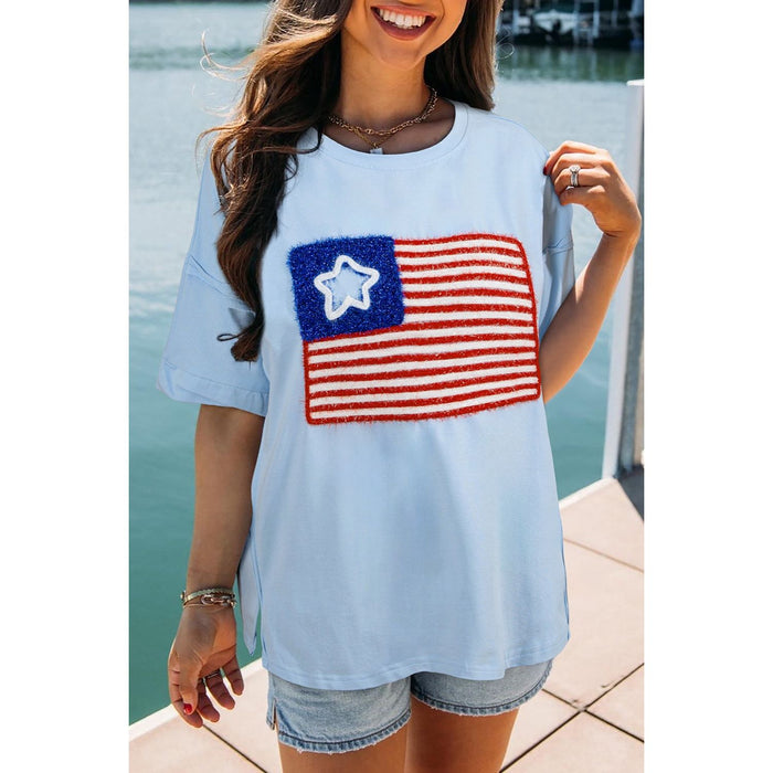 US Flag Round Neck Short Sleeve T-Shirt