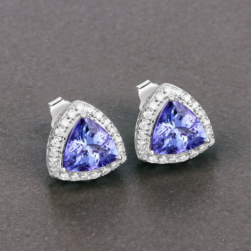 Bids.com 3.82 Carat Genuine Tanzanite and White Diamond 14K White Gold Earrings Earrings