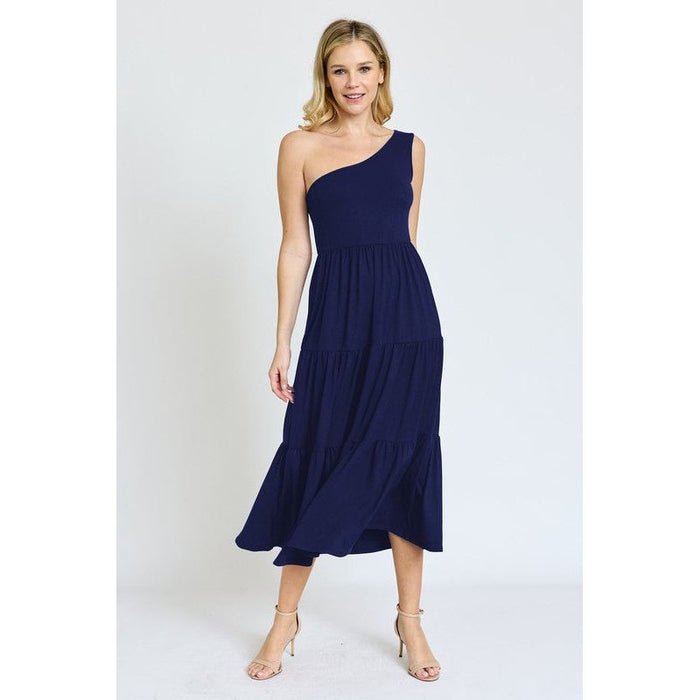 One Shoulder Ruffle Midi Dress